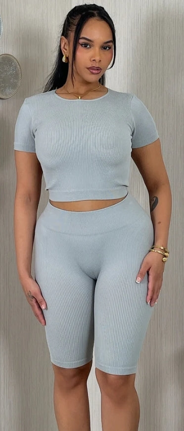 Ribbed Top+Biker short bottom Set