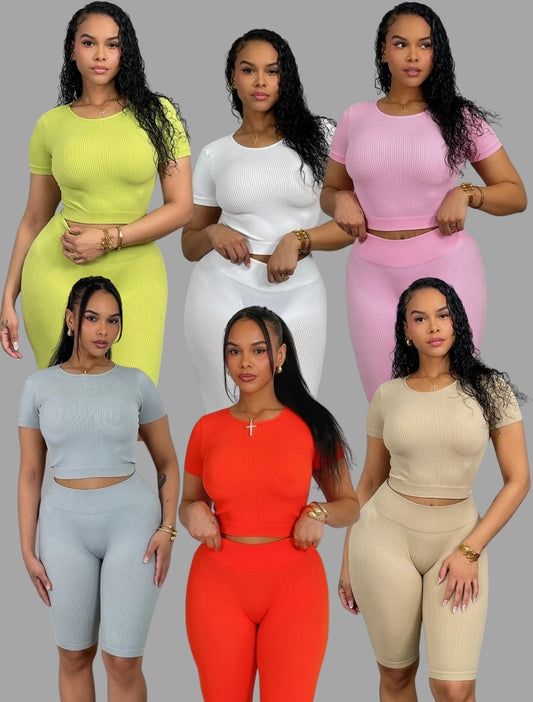 Ribbed Top+Biker short bottom Set