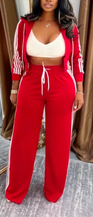 SIDE STRIPED ZIP UP TOP & PANTS SET