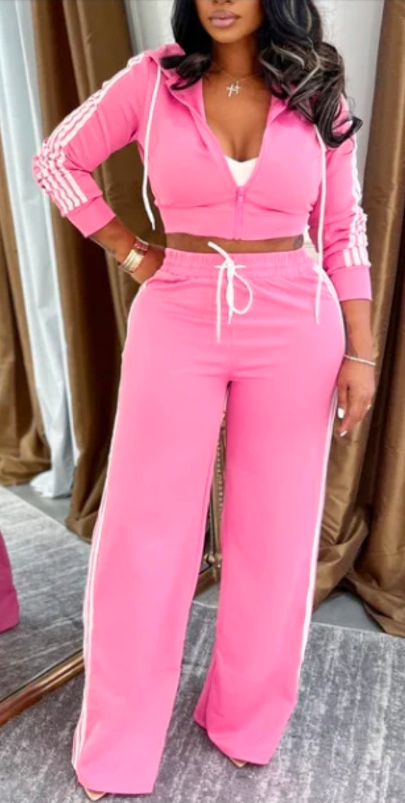 SIDE STRIPED ZIP UP TOP & PANTS SET